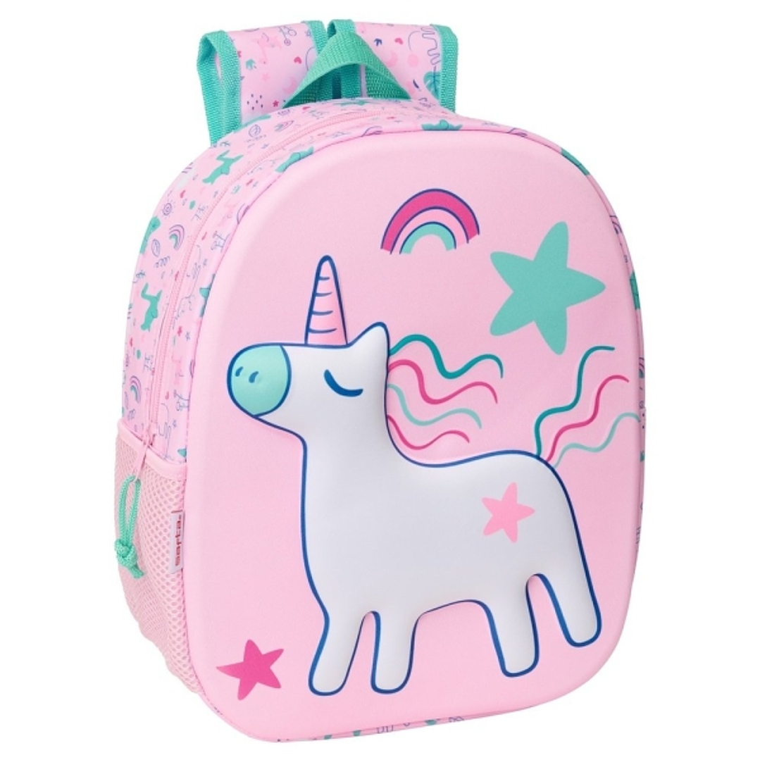 Safta Unicornio Mochila 3D - Portabotellas - Hombreras Acolchadas - Asa Superior - Duradero - Practico - Color Rosa 1
