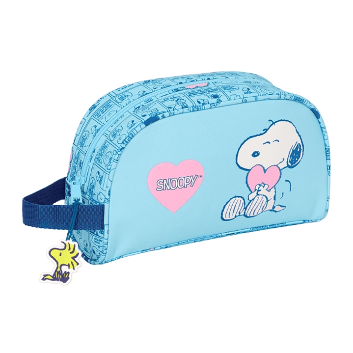 Safta Snoopy Love Neceser Adaptable a Carro - 1 Compartimento - Asa de Mano - 26x16x9cm - Color Azul Claro 1