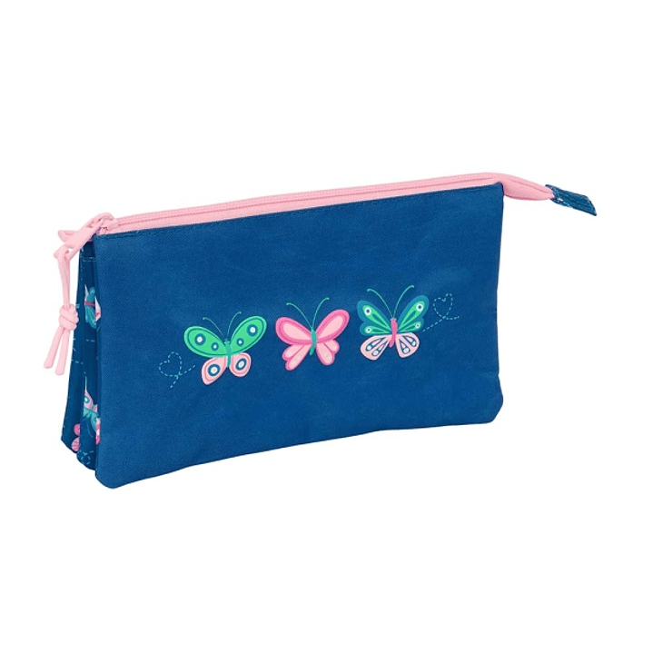 Safta Blackfit8 Mariposas Portatodo - 3 Compartimentos con Cremalleras - Bolsillo Interior - 0.60L - 220x30x120mm - Color Azul Marino 1
