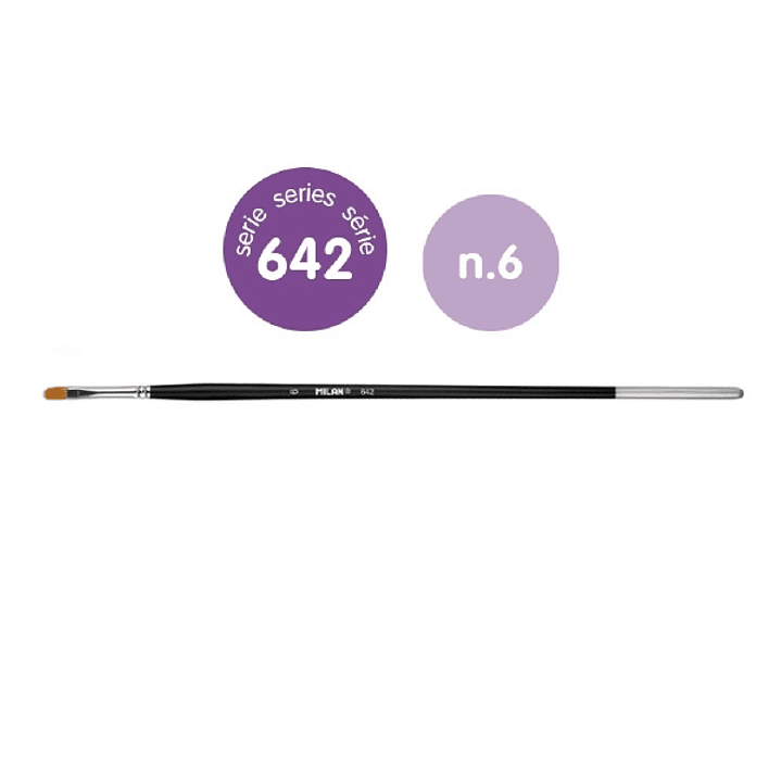 Milan 612 Premium Synthetic Pack de 6 Pinceles Lengua de Gato Numero 6 - Bolsa con Colgador - Pelo Sintetico - Mango Largo - Color Negro 1