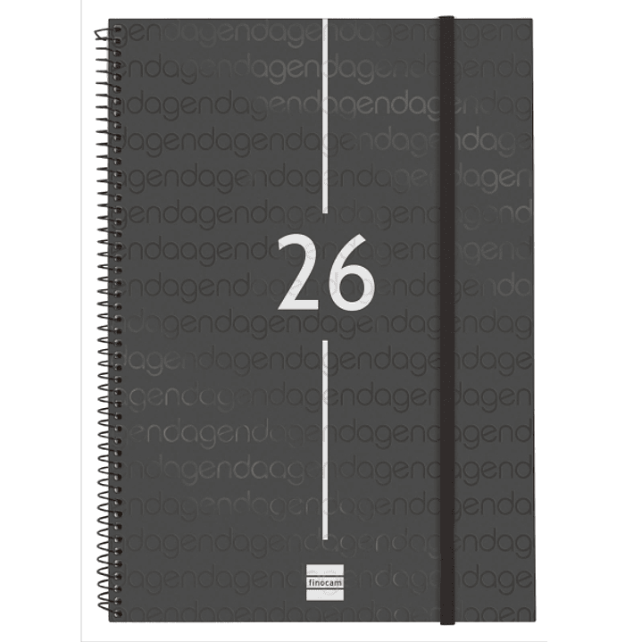Finocam Year Agenda de Espiral - Tapa Ligera - Formato E40 - 217x14x297mm - Semana Vista Horizontal - Color Negro 1