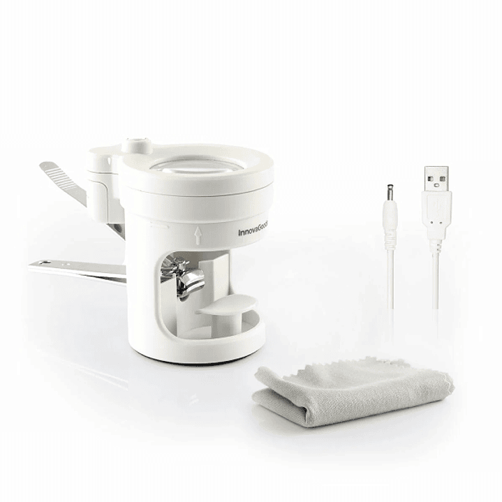 Innovagoods Clail Cortauñas con Lupa - 8 Aumentos - Cable USB de 80cm - Luz LED - Incluye Accesorios - Altura Ajustable - Base Antideslizante - 10.5x8 1
