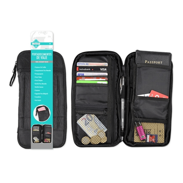 Lagart Portadocumentos de Viaje - Compartimentos para Tarjetas, Monedas, Pasaporte, Billetes etc... Color Negro 1