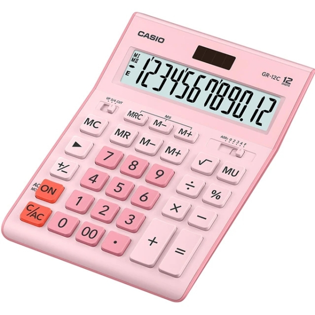 Casio GR-12C Calculadora de Sobremesa de 12 Digitos - Pantalla Extragrande - Simbolos de Comando de Funcion - Alimentacion Solar y Pilas - Color Rosa 1