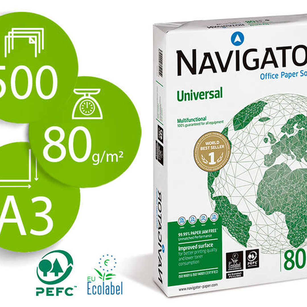 Navigator Papel A3 80gr 297x420mm (500 Hojas) Blanco 1