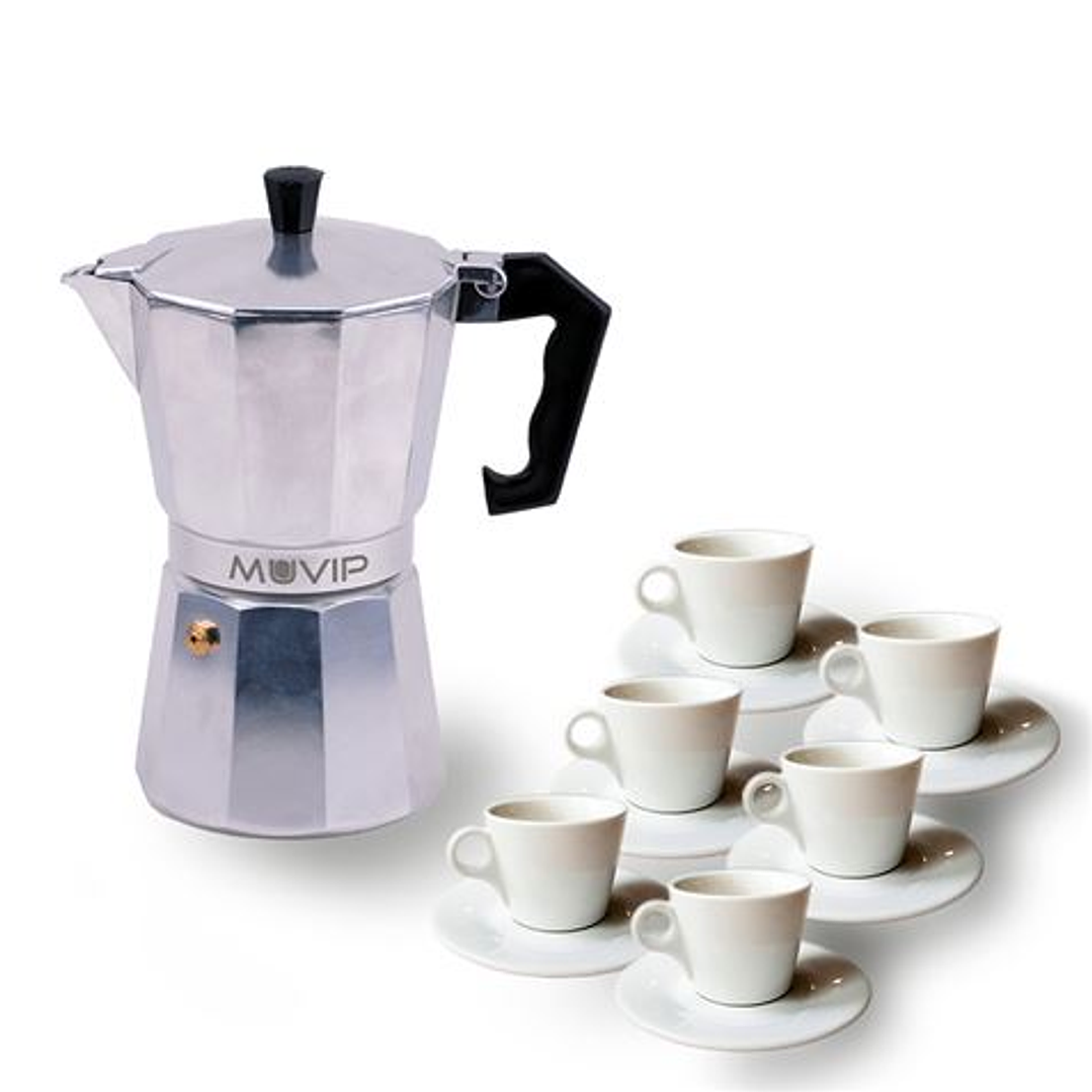 Muvip MV0601 Cafetera de Aluminio - Capacidad 6 Tazas - Mango Ergonomico - Antiadherente - Apta para Placas Electricas, Vitroceramicas y Gas - Color A 1