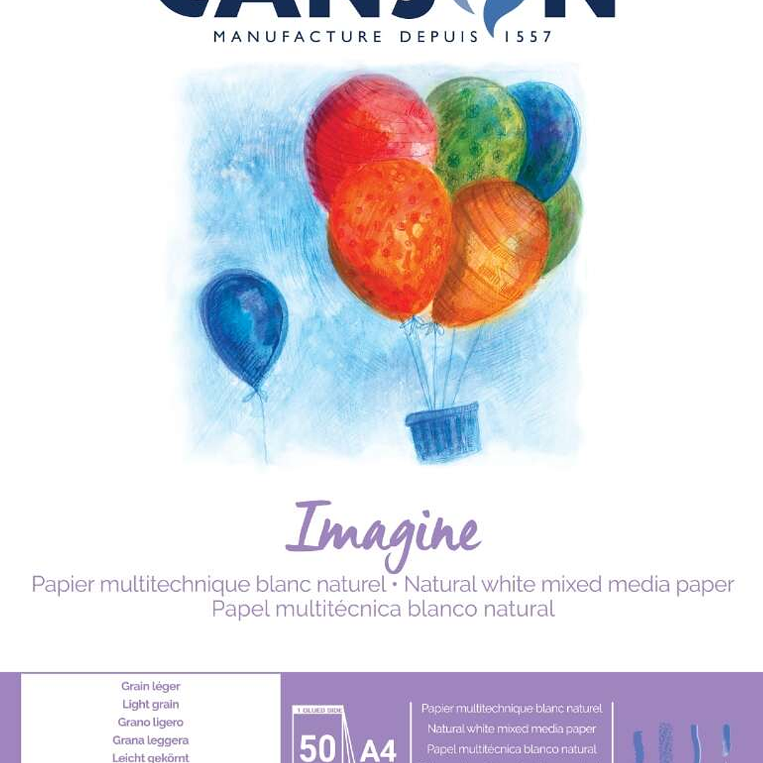 Canson Imagine Bloc Encolado de 50 Hojas 200gr A4 - Grano Fino - Color Blanco 1