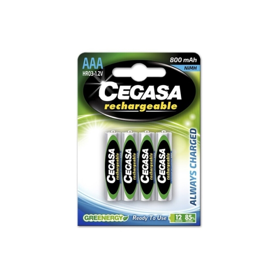 Cegasa Rechargeable Pack de 4 Pilas Recargables AAA HR03 800mAh - Tecnologia RTU 1