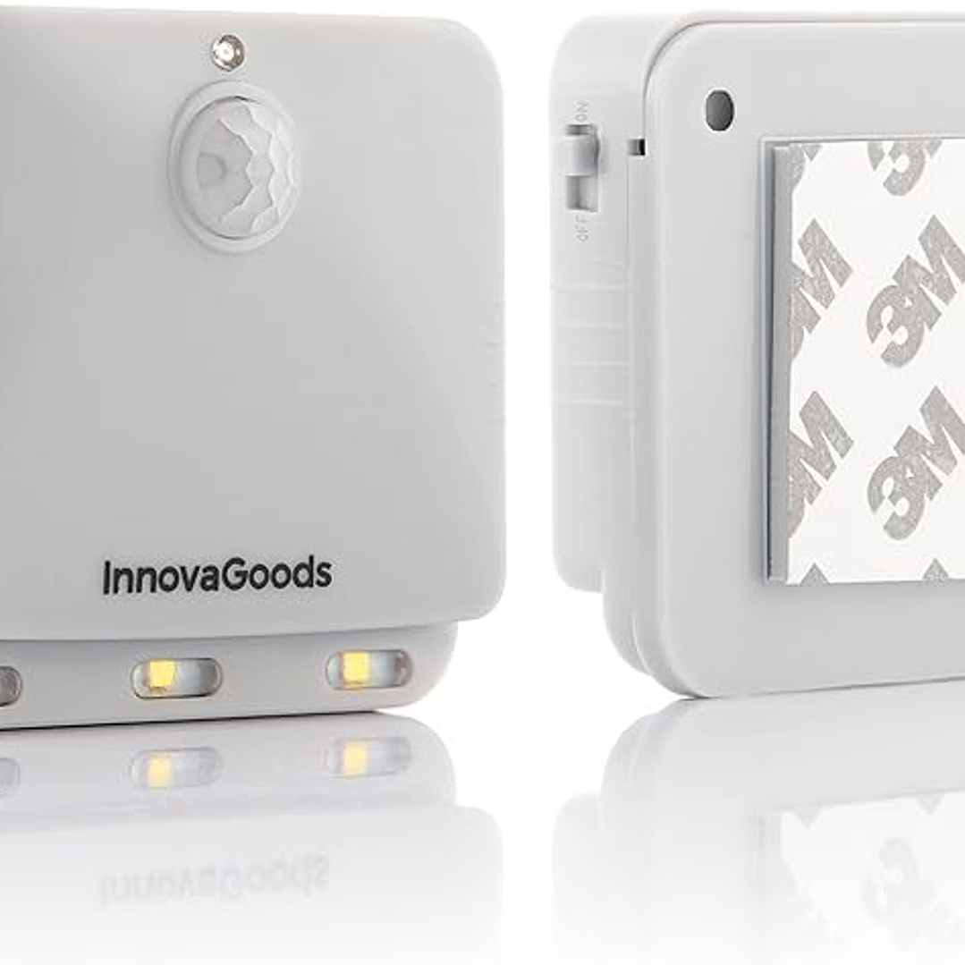 Innovagoods Lumtoo Pack de 2 Luces LED con Sensor de Movimiento - Adhesivo de Calidad - Alcance 5m - Apagado Automatico - 2.6x6.3x6.7cm - Color Blanco 1