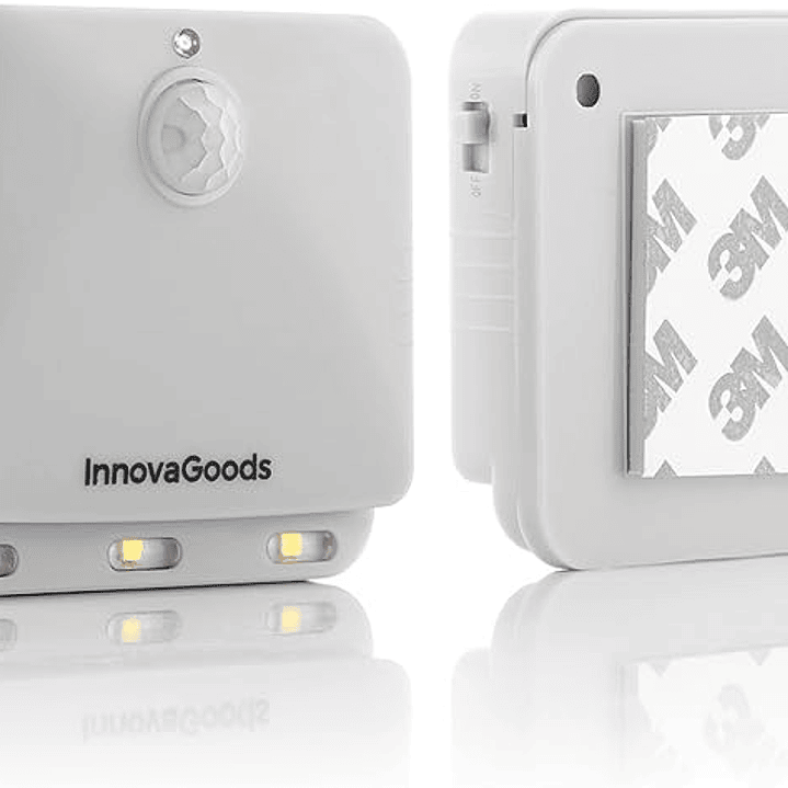 Innovagoods Lumtoo Pack de 2 Luces LED con Sensor de Movimiento - Adhesivo de Calidad - Alcance 5m - Apagado Automatico - 2.6x6.3x6.7cm - Color Blanco 1