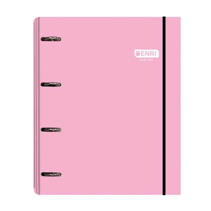 Enri Carpeta de Anillas A4+ con Recambio de 100 Hojas 80gr Cuadricula 5x5 con Bandas de Color - 4 Anillas 35mm - Tapa Extradura Brillante - Color Rosa 1