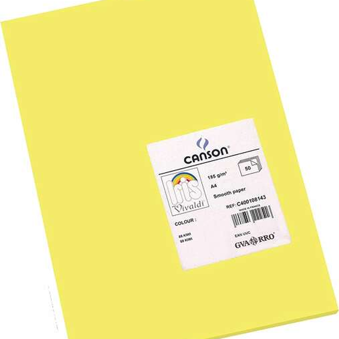 Canson Guarro Pack de 50 Cartulinas Iris A4 de 185g - 21x29.7cm - Color Kiwi 1