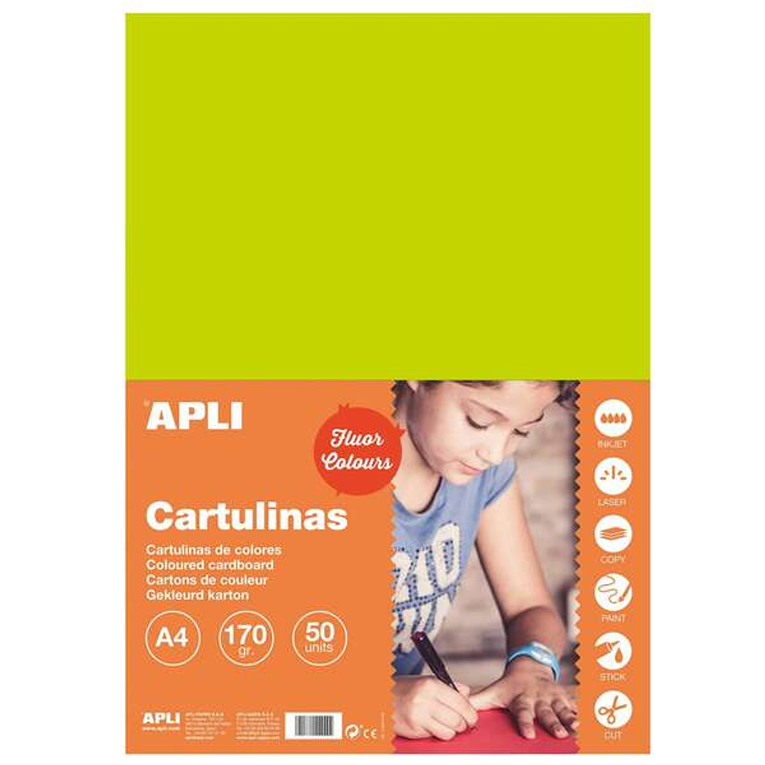 Apli Cartulina Verde Fluorescente A4 170g 50 Hojas 1