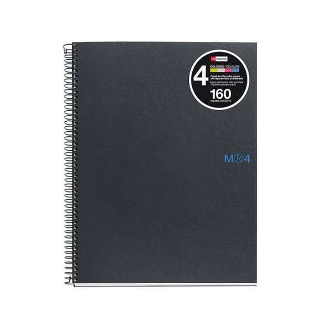 Miquel Rius Notebook4 Cuaderno de Espiral Formato A5 - 160 Hojas de 90gr Microperforadas con 2 Taladros - Cubiertas de Carton Extraduro - Cuadricula 5 1