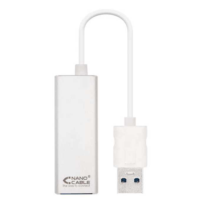 Nanocable Conversor USB 3.0 a Ethernet Gigabit 10/100/1000 Mbps - 15cm - Color Aluminio 1