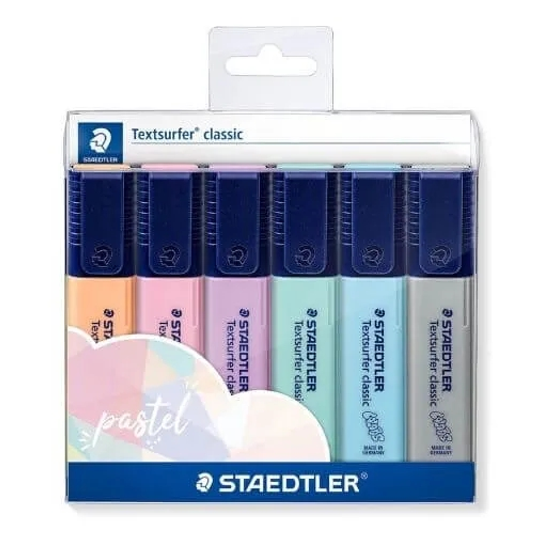 Staedtler Textsurfer Classic 364 Pack de 6 Marcadores Fluorescentes - Secado Rapido - Trazo 1 - 5mm Aprox - Colores Pastel Surtidos 1