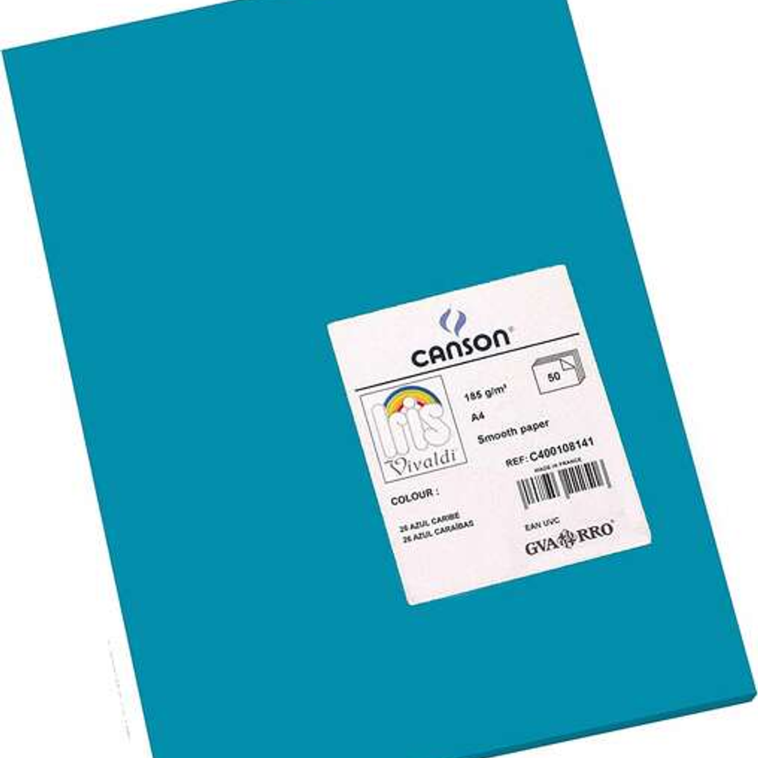 Canson Guarro Pack de 50 Cartulinas Iris A4 de 185g - 21x29.7cm - Color Azul Caribe 1
