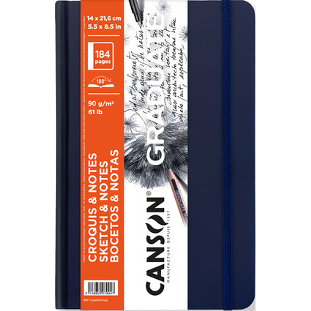 Canson Graduate Sketch Cuaderno con 92 Hojas - 14x21.6cm - 90g - Grano Fino - Tapa Dura - Color Azul Oscuro 1