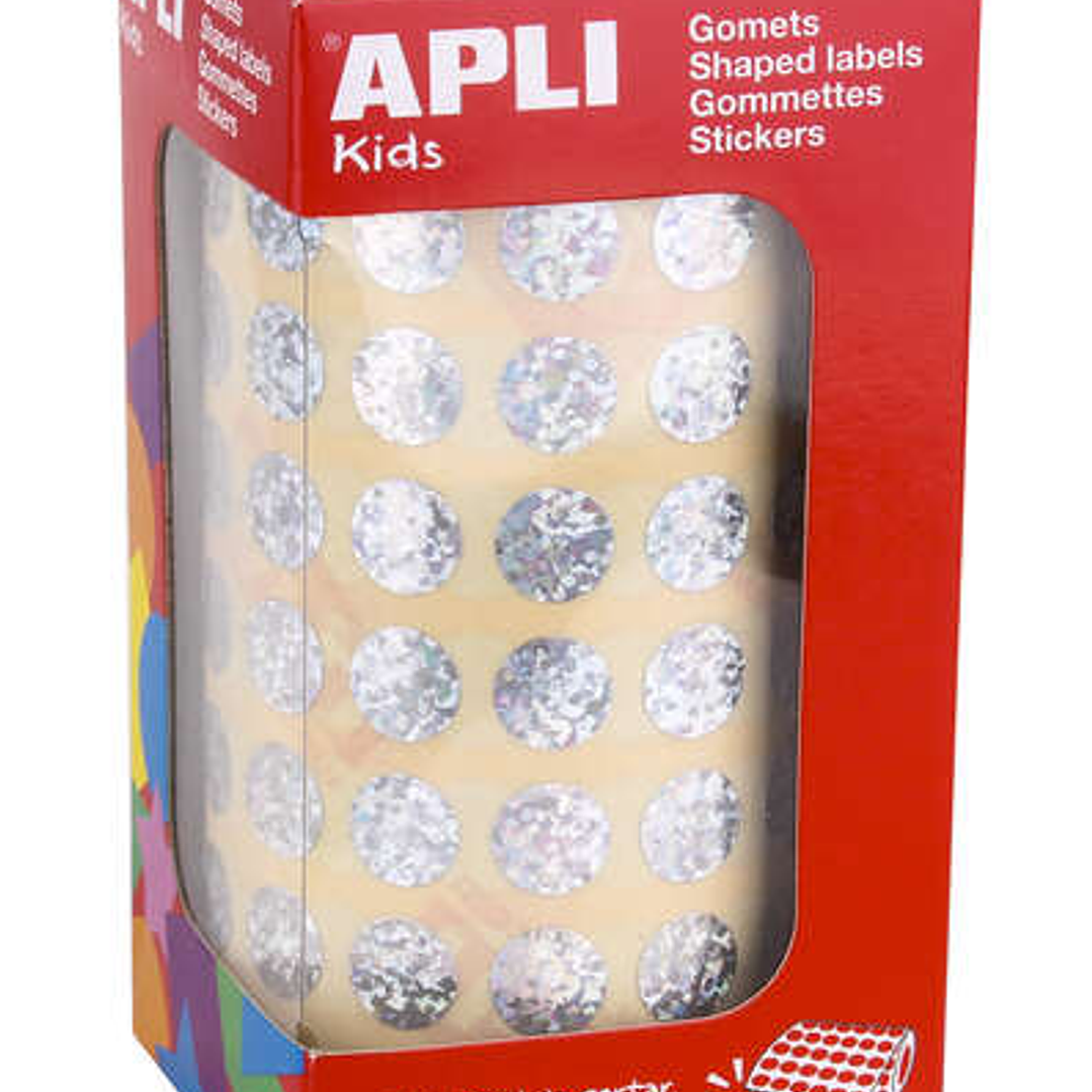 Apli Gomets Redondos Holograficos - Tamaño Ø 10.5mm - Adhesivo Permanente - 5192 Gomets por Rollo - Ideal para Desarrollar Habilidades Infantiles 1