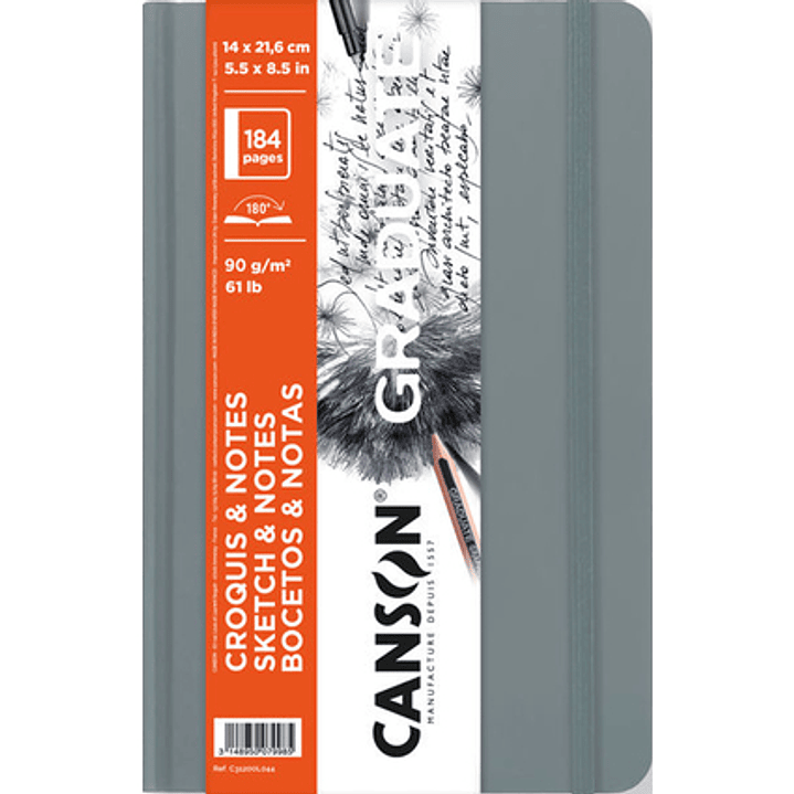 Canson Graduate Sketch Cuaderno con 92 Hojas - 14x21.6cm - 90g - Grano Fino - Tapa Dura - Color Gris Claro 1