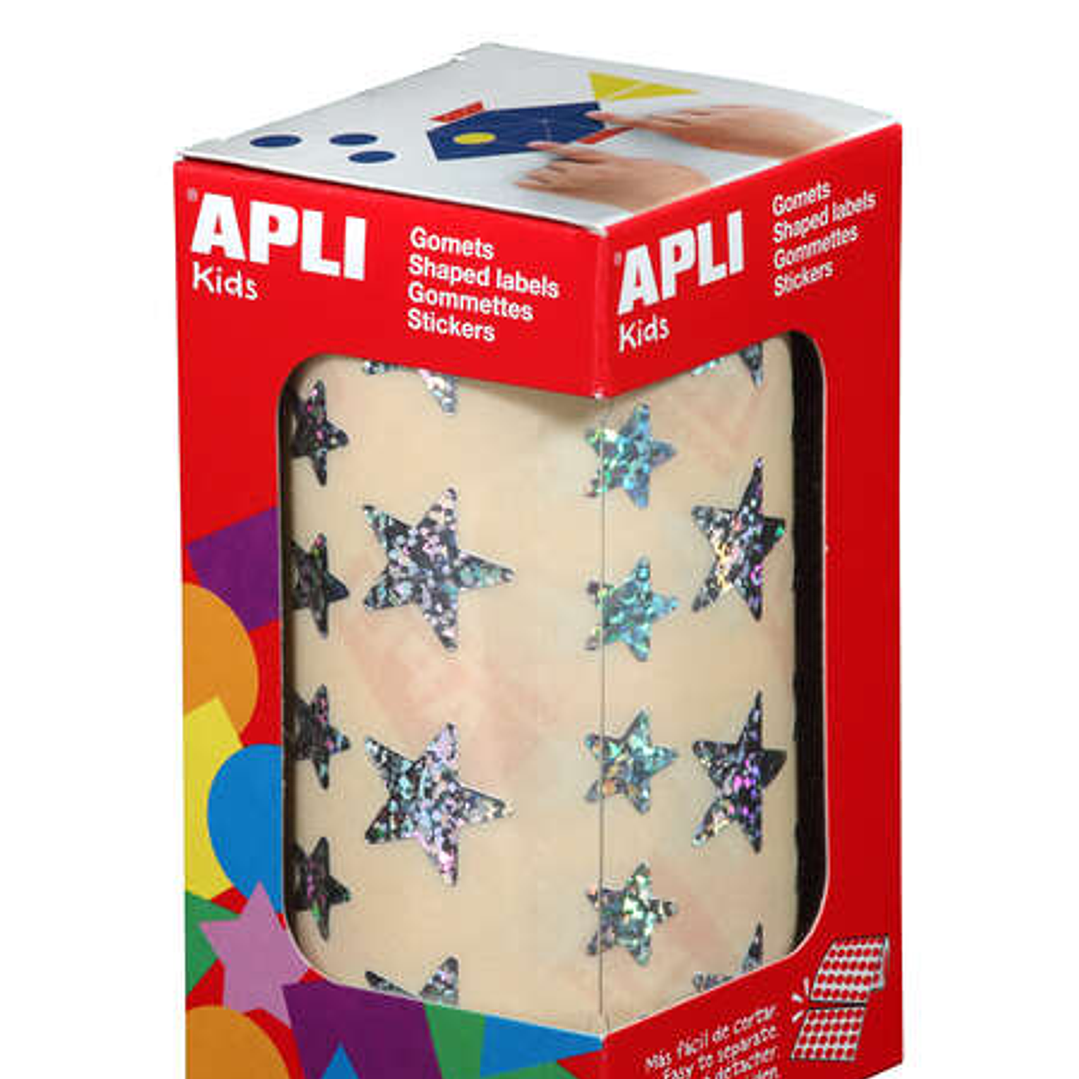Apli Gomets Estrella Holograficos - 12.5mm y 19.5mm - Adhesivo Permanente - 59 Hojas Pretroqueladas - 2.360 Gomets por Rollo 1