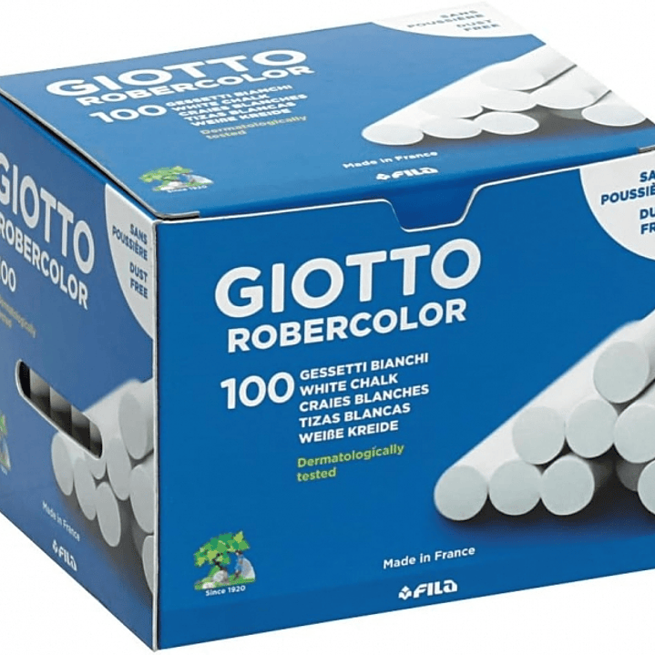 Giotto Robercolor Pack de 100 Tizas Redondas - Testadas Dermatologicamente - Compactas y Duraderas - Color Blanco 1