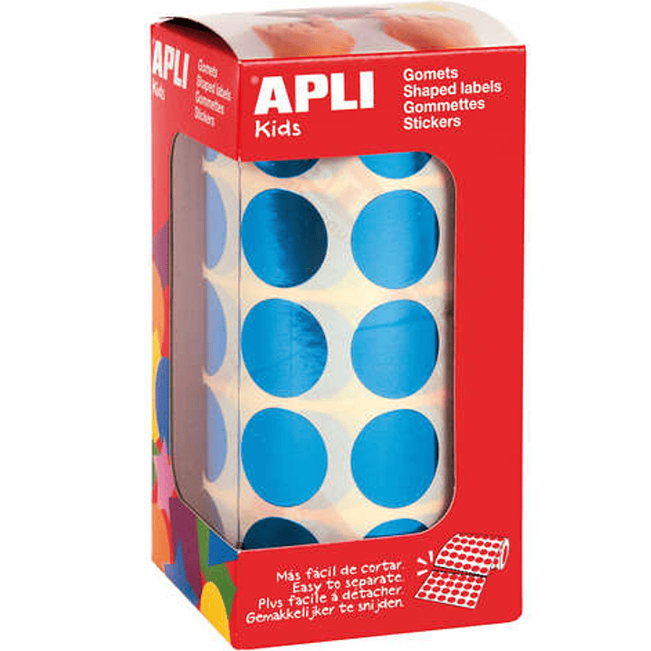Apli Gomets Redondos Azul Metalizado Ø 20mm - 59 Hojas Pretroqueladas - 1770 Gomets por Rollo - Ideal para Escuelas y Talleres Infantiles - Cumple Nor 1