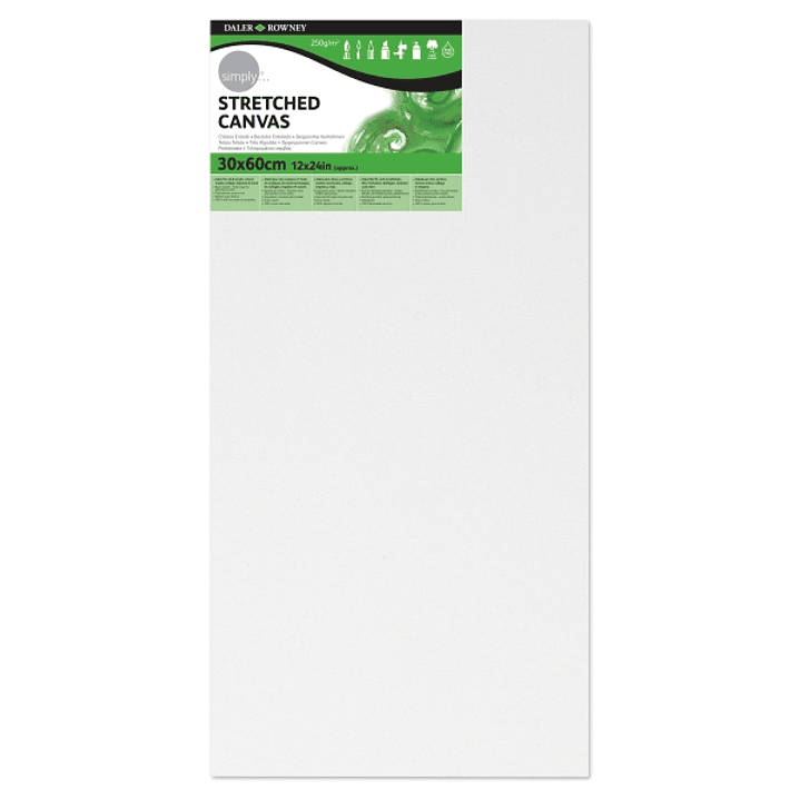 Daler Rowney Simply Bastidor Entelado - 30x60cm - Imprimacion Triple - Grano Medio - 100% Algodon sin Acido - 250g - Color Blanco 1
