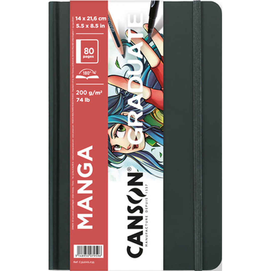 Canson Graduate Manga Cuaderno con 40 Hojas - 14x21.6cm - 200g - Grano Liso - Color Blanco 1