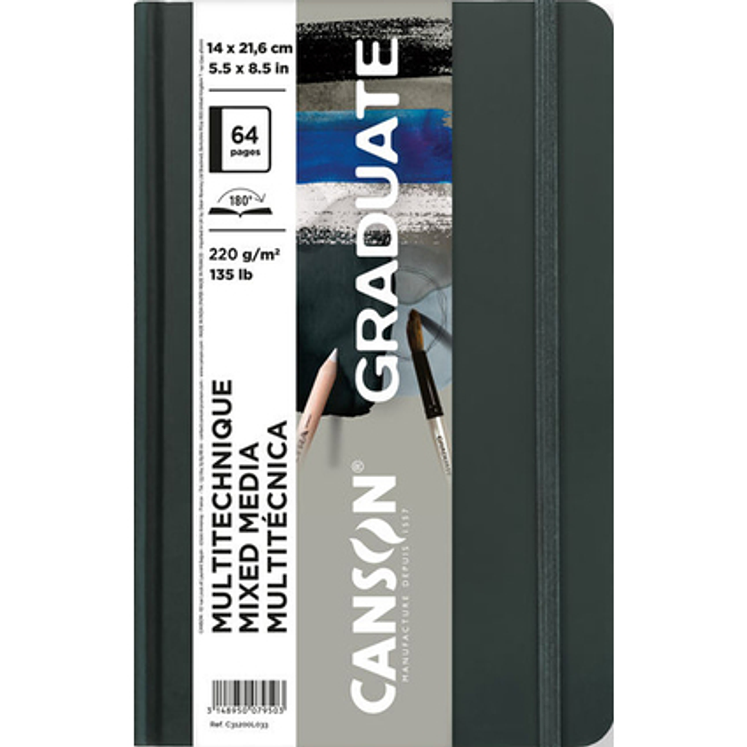 Canson Graduate Mix Media Cuaderno con 32 Hojas - 14x21.6cm - 220g - Grano Fino - Color Gris 1