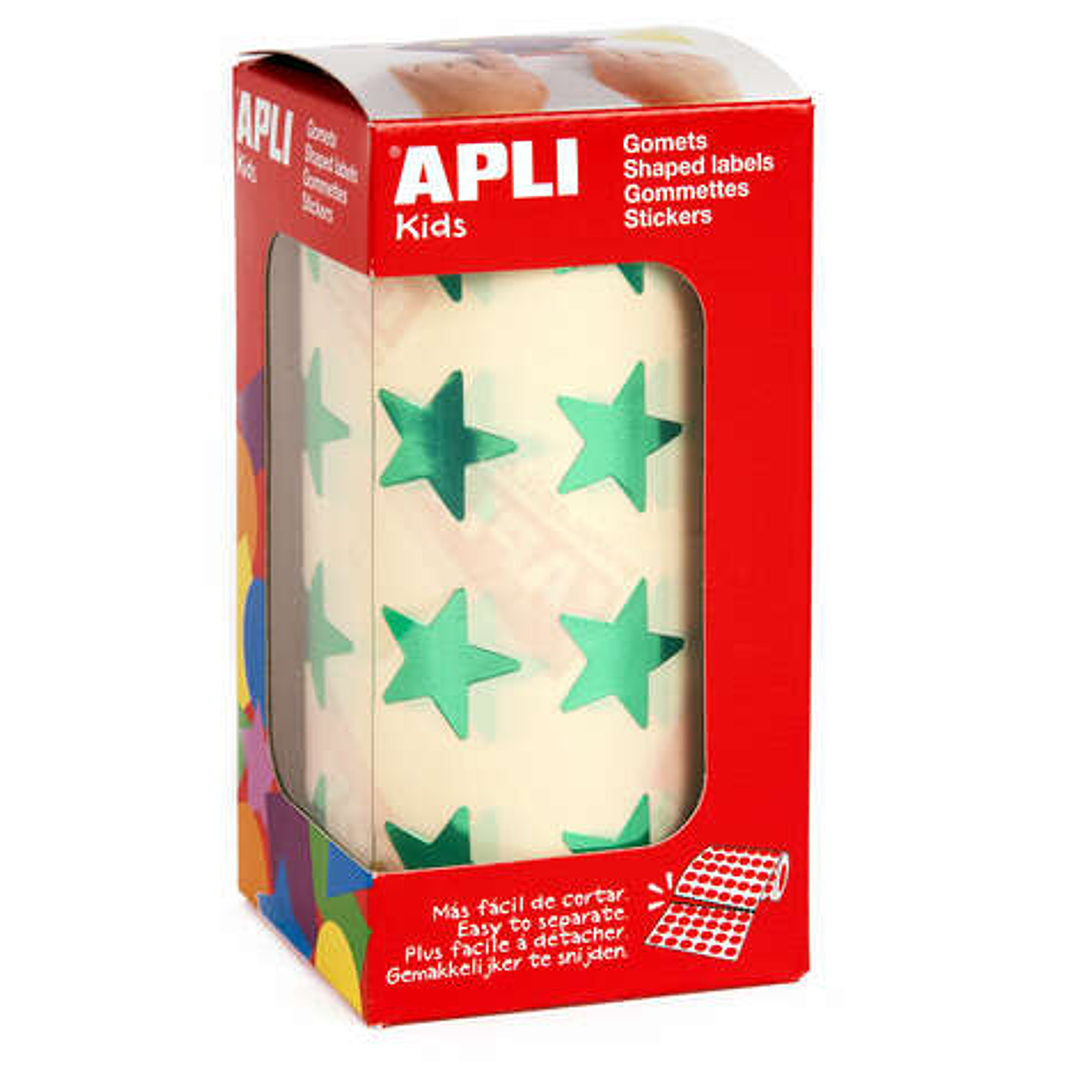 Apli Gomets Estrella Verde Metalizado - Tamaño 19.5mm - 1416 Gomets por Rollo - Adhesivo Permanente - Ideal para Escuelas y Talleres Infantiles - Cump 1