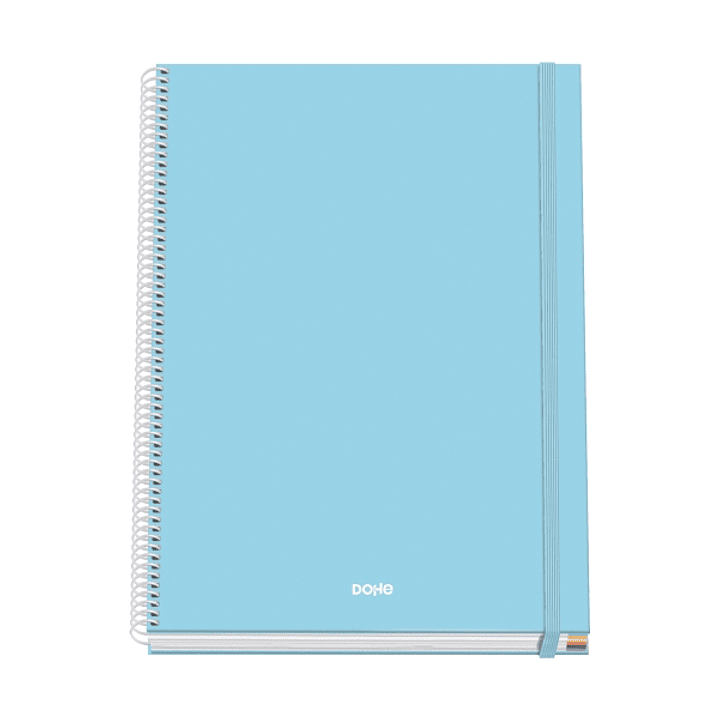 Dohe Serenity Cuaderno Espiral A4 100 Hojas Microperforadas Cuadricula 5mm - Tapa Dura Carton Forrado - Cierre de Goma - Bandas de Color - Color Azul 1