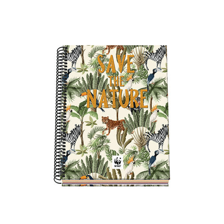 Dohe WWF Save the Nature Cuaderno Espiral Tapa Dura - Tamaño A5 de 100 Hojas 90gr - Hojas Microperforadas con 2 Taladros - Cuadricula 5mm 1