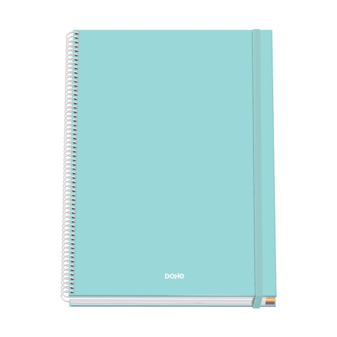 Dohe Serenity Cuaderno Espiral A4 100 Hojas Microperforadas Cuadricula 5mm - Tapa Dura Carton Forrado - Cierre de Goma - Bandas de Color - Color Verde 1