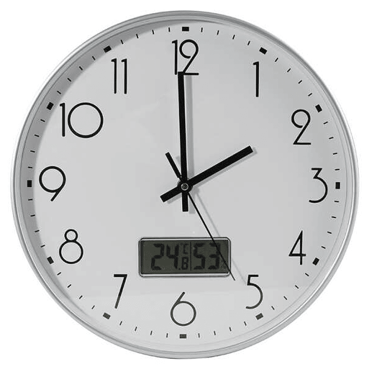 Bismark Reloj Oficina con Marcador Digital de Temperatura y Humedad - Numeros Negros - Cristal Exterior - Manecillas de Aluminio - Color Blanco 1