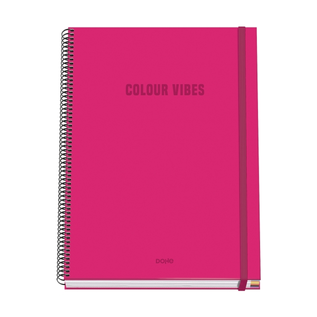 Dohe Colour Vives Cuaderno Espiral A4 100 Hojas Microperforadas Cuadricula 5mm - Tapa Dura Carton Forrado - Cierre de Goma - Bandas de Color - Color R 1
