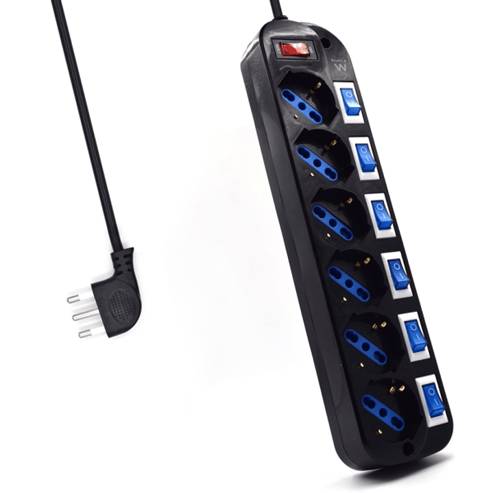 Ewent Regleta con 6 Tomas Tipo L/F (Schuko) de 10/16A - Interruptor On/Off General e Individual - Proteccion contra Sobretensiones - Proteccion Infant 1