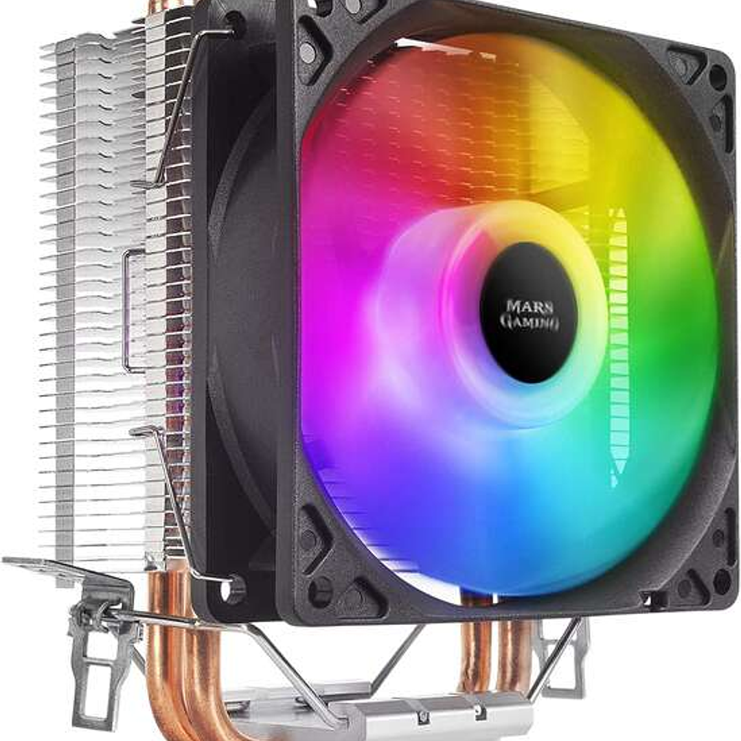 Mars Gaming Ventilador CPU 90mm con Disipador - Iluminacion RGB - Hasta 130W - Velocidad Max. 2200rpm - 2 Heatpipes 1