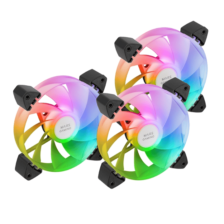 Mars Gaming MF-3AR Pack de 3 Ventiladores de 120mm FDB - Iluminacion ARGB 360º - Aspas Invertidas - Silencioso 14dB - Color Negro 1