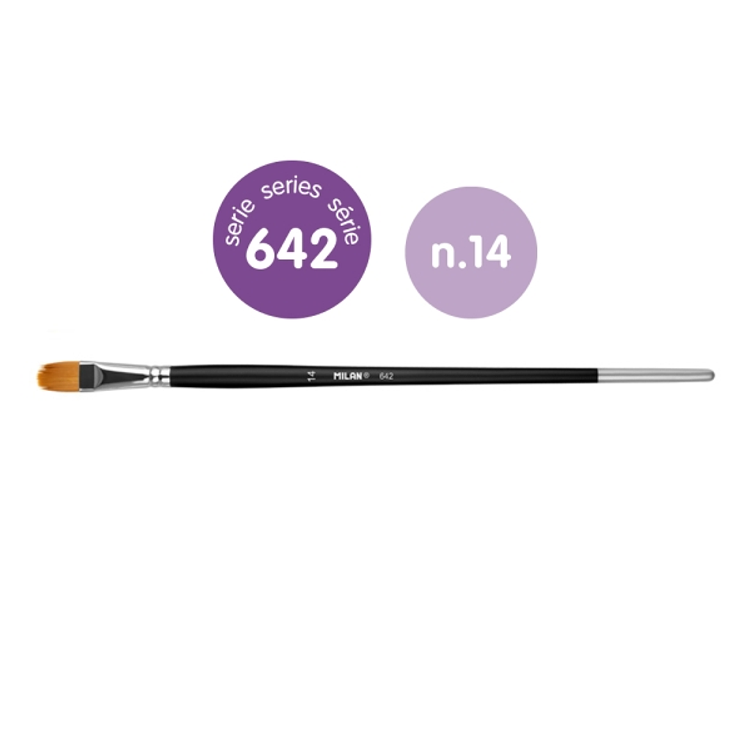 Milan 612 Premium Synthetic Pack de 3 Pinceles Lengua de Gato Numero 14 - Bolsa con Colgador - Pelo Sintetico - Mango Largo - Color Madera Oscuro 1