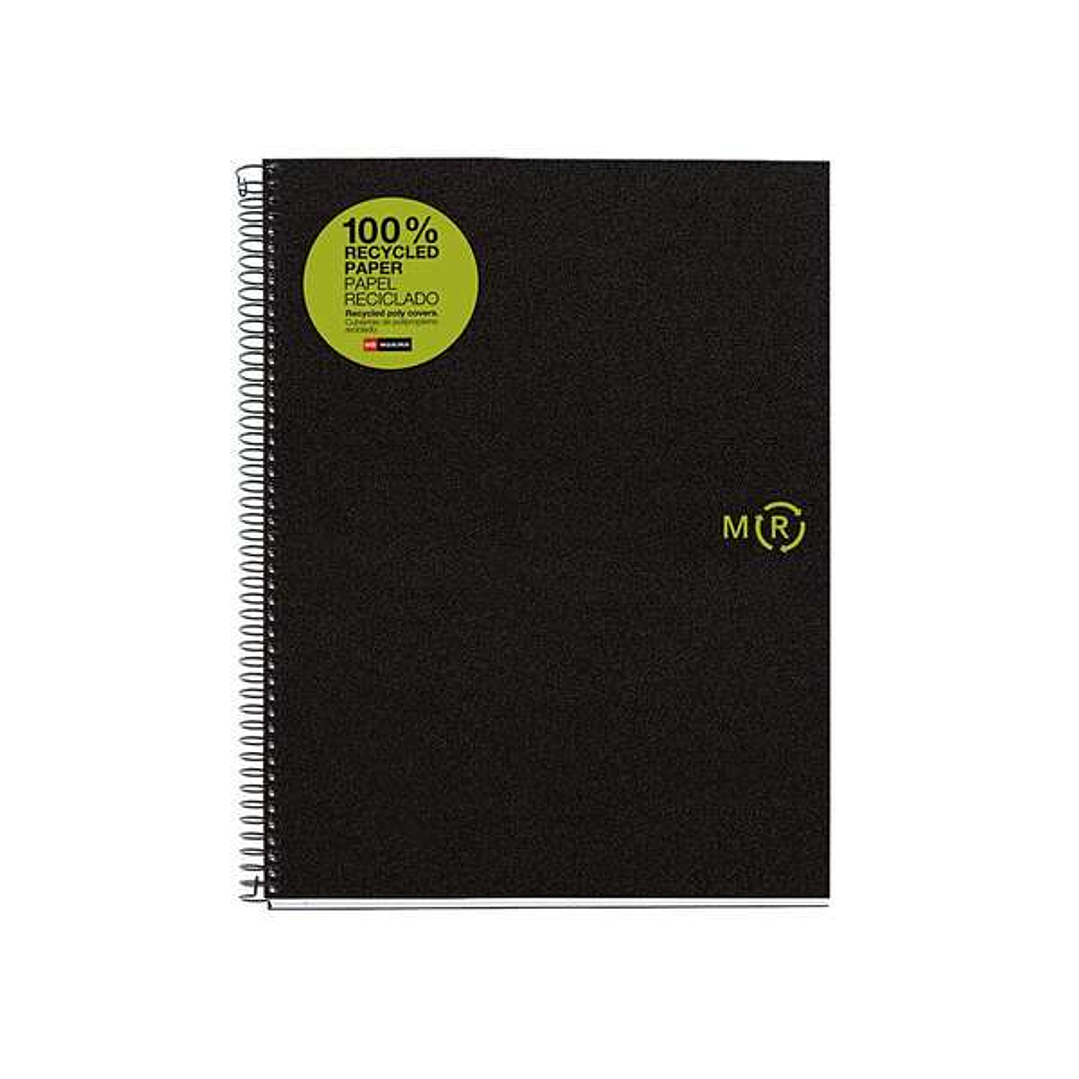 Miquel Rius Notebook4 Eco Cuaderno de Espiral Formato A5 - Papel 100% Recuperado Post-Consumo - 120 Hojas de 80gr Microperforadas con 2 Taladros - Cub 1