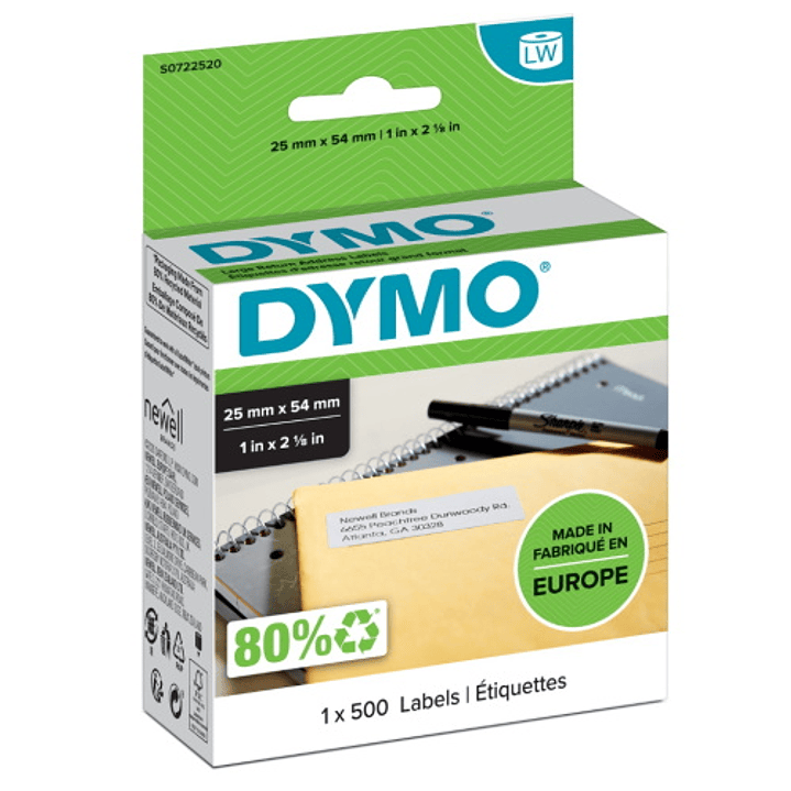 Dymo LabelWriter 11352 Etiquetas Originales Multiusos Autoadhesivas - 25x54mm - 500 Unidades - S0722520 1