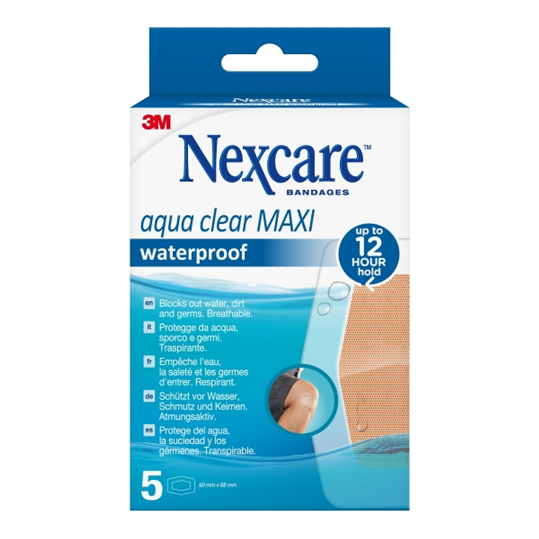 Nexcare Aqua Clear Maxi Waterproof Pack de 5 Apositos para Heridas - 60x88mm - Impermeables - Resistente al Agua - Color Transparente 1