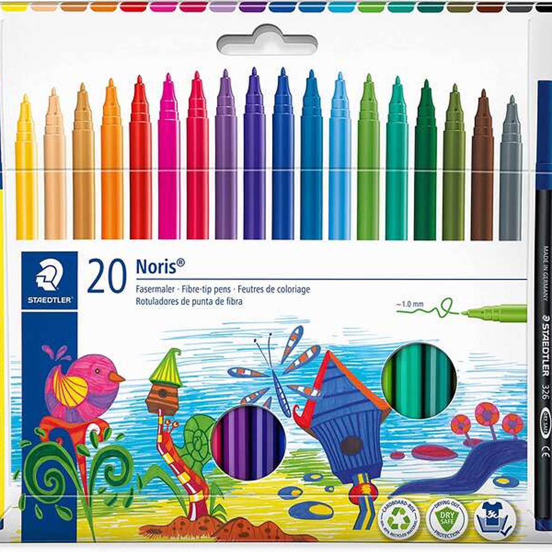 Staedtler 326 Pack de 20 Rotuladores Punta de Fibra - Trazo 1.0mm Aprox - Resistente a la Presion - Tinta a Base de Agua Antisecado - Colores Surtidos 1
