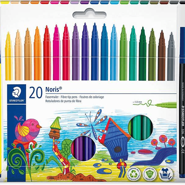 Staedtler 326 Pack de 20 Rotuladores Punta de Fibra - Trazo 1.0mm Aprox - Resistente a la Presion - Tinta a Base de Agua Antisecado - Colores Surtidos 1