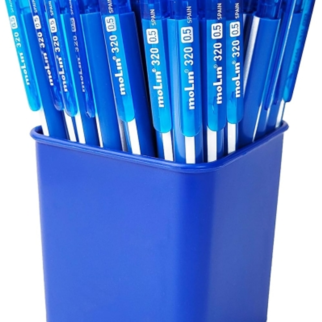 Molin Grafic-320 Pack de 50 Portaminas HB 0.5mm - Cuerpo Triangular - Goma de Borrar Integrada - Color Azul 1