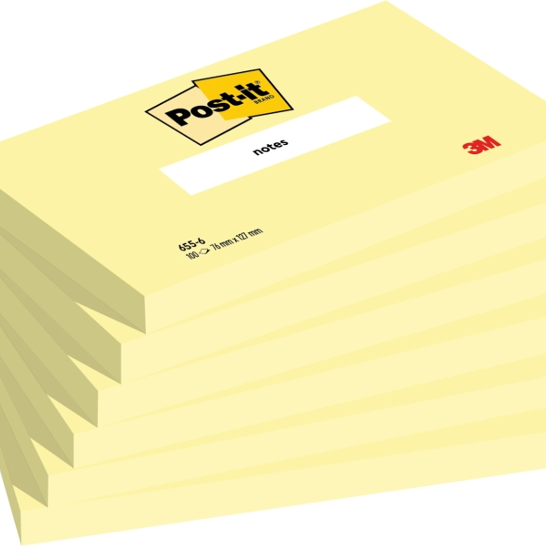 Post-It Pack de 6 Blocs de 100 Notas Adhesivas Reposicionables - Forma Rectangular - 76x127mm - Color Amarillo Claro 1