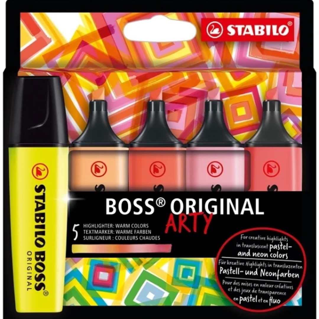 Stabilo Boss Original Arty Pack de 5 Marcadores Fluorescentes Colores Calidos - Trazo entre 2 y 5mm - Tinta con Base de Agua 1