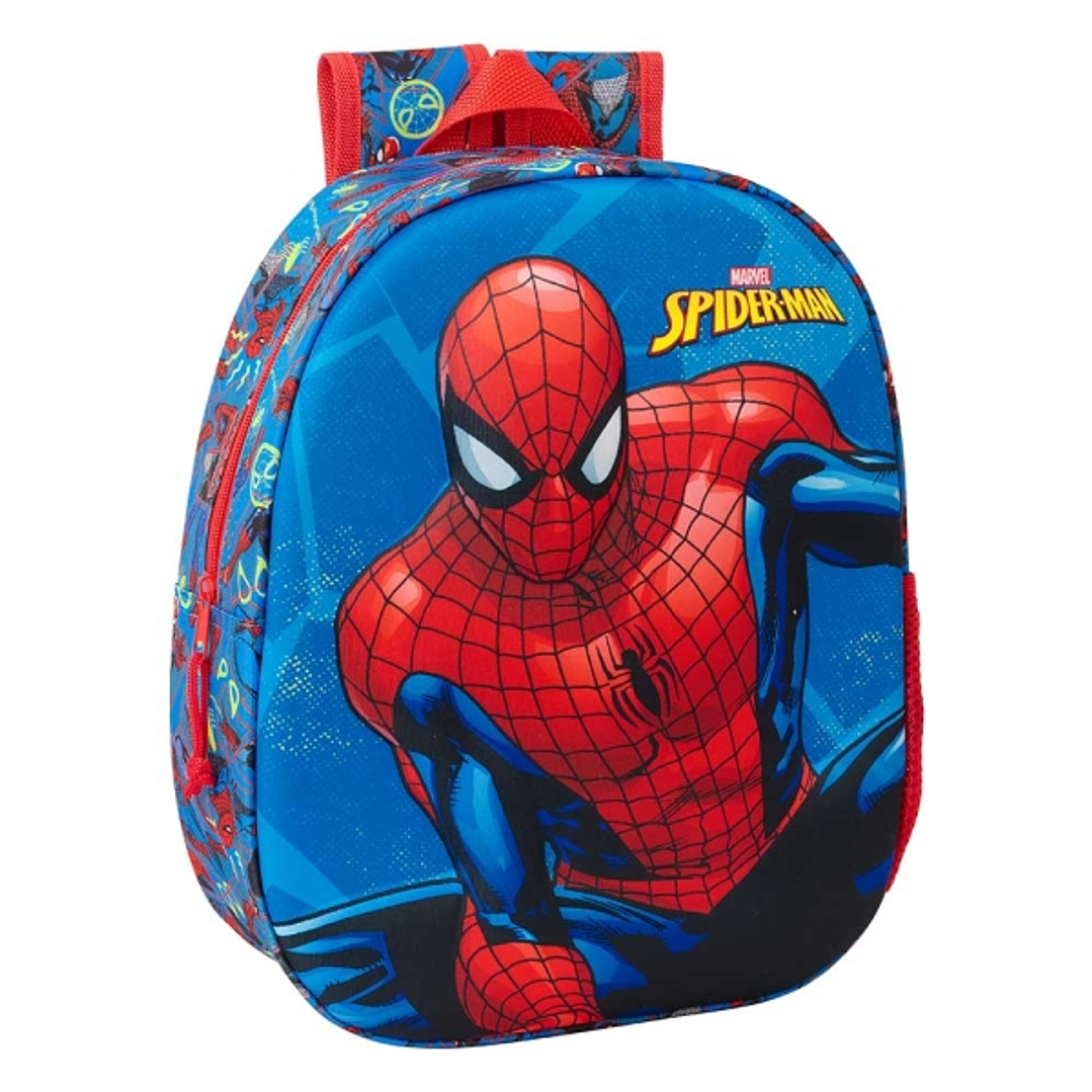 Safta Spider-Man Mochila 3D de 8.64L - Portabotellas - Tarjeta de Identificacion Personal - Hombreras Acolchadas - 27x33x10cm - Color Rojo y Azul 1
