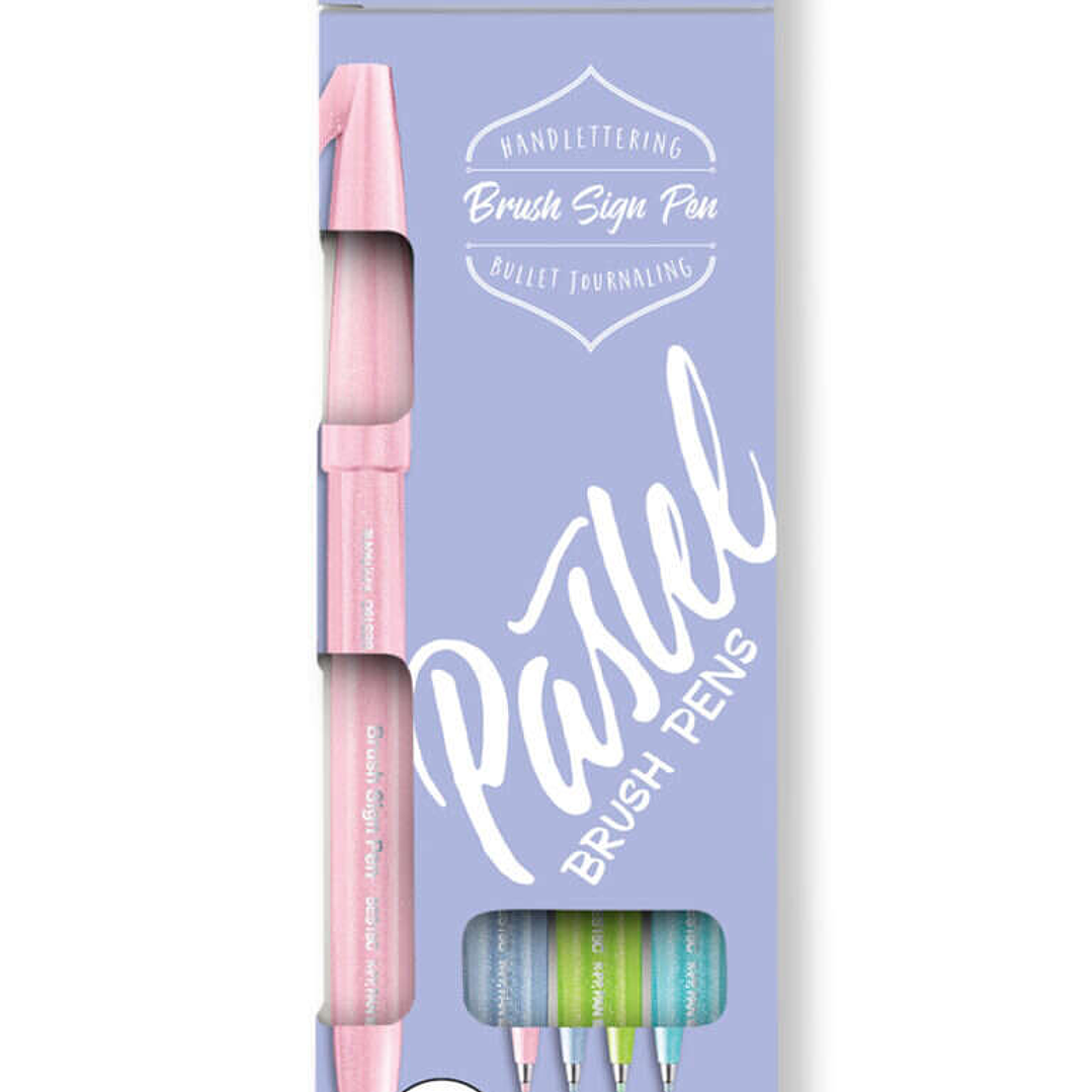 Pentel Brush Sing Pen Pastel Pack de 4 Rotuladores con Punta de Pincel - Lineas Finas o Gruesas dependiendo de la Presion - Fabricados con 81% de Plas 1